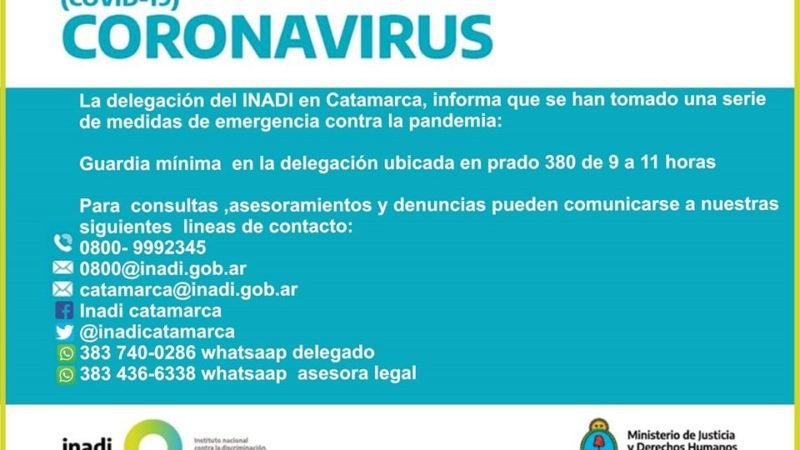 INADI toma medidas sobre el COVID-19