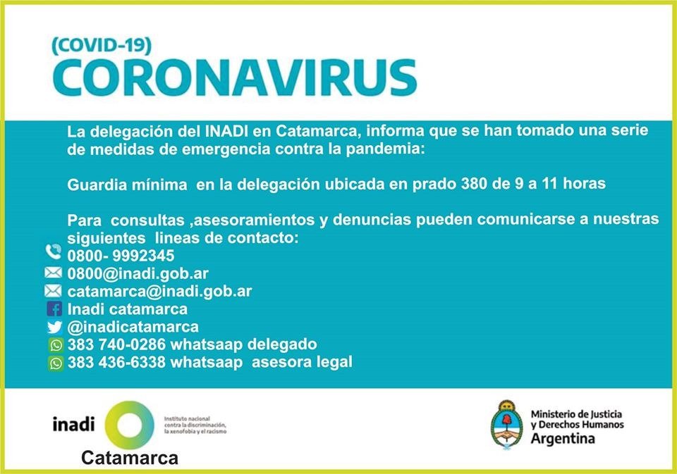 INADI toma medidas sobre el COVID-19