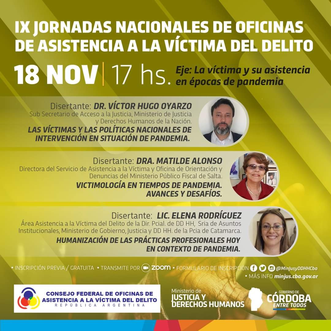 El Ministerio de Gobierno participará en las «IX Jornadas Nacionales de Oficinas de Asistencia a la Víctima del Delito»