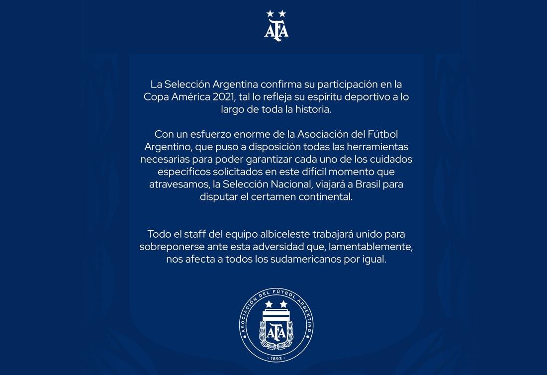 AFA confirmó que la Selección Argentina juega la Copa América pese a la pandemia de coronavirus