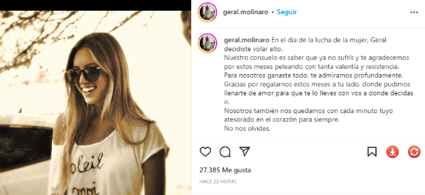 La muerte Geraldina Molinaro conmocionó La Plata